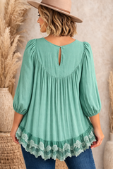 Entro Crochet Babydoll Blouse - Sage