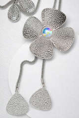 Large Petal Flower Silver Necklace Set