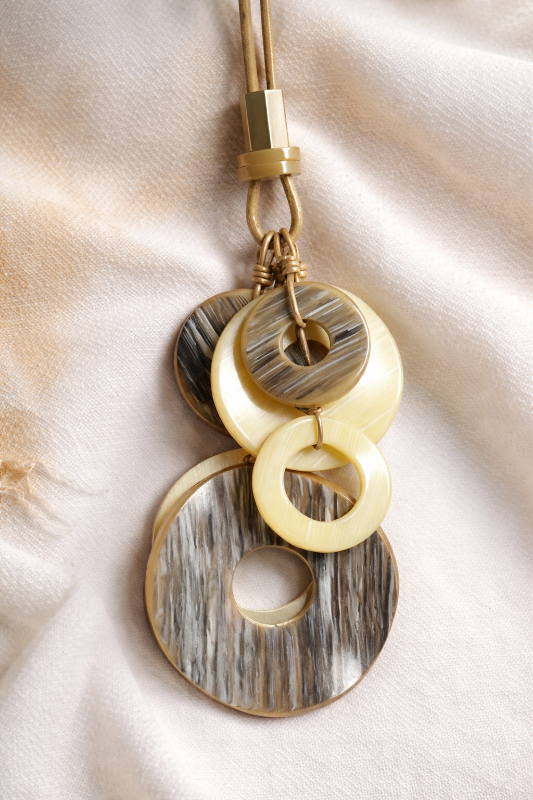 Boho Neutral Circle Pendant Long Necklace