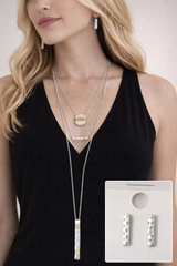 Mixed Metal Wire Wrap Layered Necklace & Earrings Set