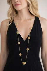 Golden Medallion CZ Long Necklace – 34"