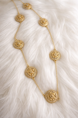 Golden Medallion CZ Long Necklace – 34"