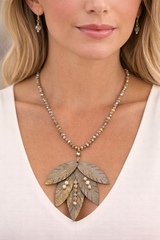 Maple Leaf Necklace Set - Taupe