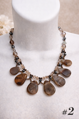 Agate Teardrop Bib Necklace with Faceted Crystal Beads – Artisan Statement Piece