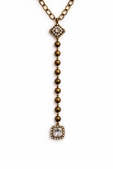 Victorian Crystal Y Necklace – Brass Chain Square Crystal Drop