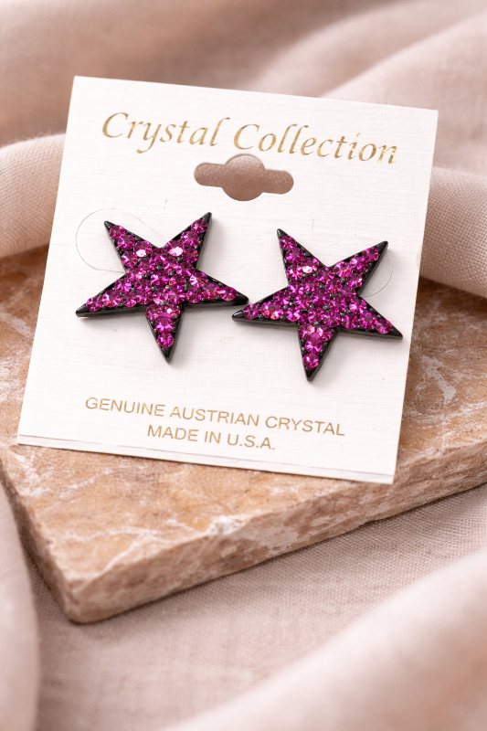 Magenta Crystal Star Earrings