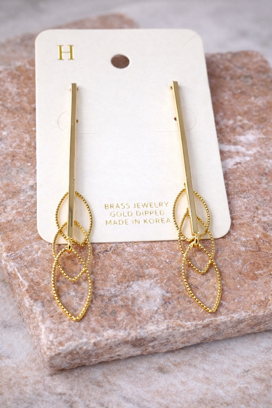 Gold Dipped Brass Leaf Dangle Earrings – 2.5" Sparkle Drop