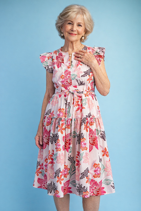 Gigio Floral Print Ruffle Sleeve Midi Dress - Rose Mix