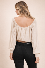Oatmeal Shimmer Knit Crop Sweater – Soft Off Shoulder Top