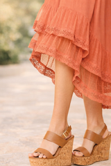 Salmon Hi-Lo Midi Dress with Lace Hem & Flutter Sleeves