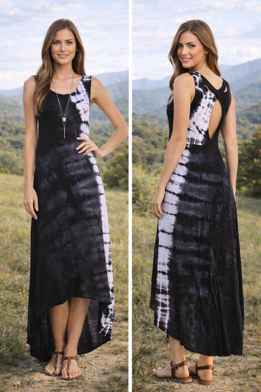 Urban X X-Back Tie Dye High Low Maxi Dress