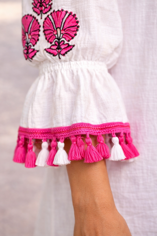 Velzera Off Shoulder Embroidered Dress - Fuchsia
