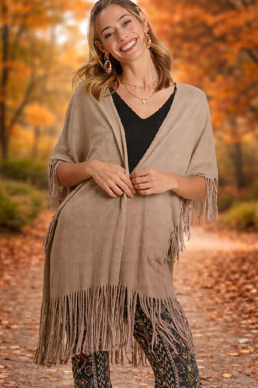 Umgee Flowy Western Fringe Kimono - Natural