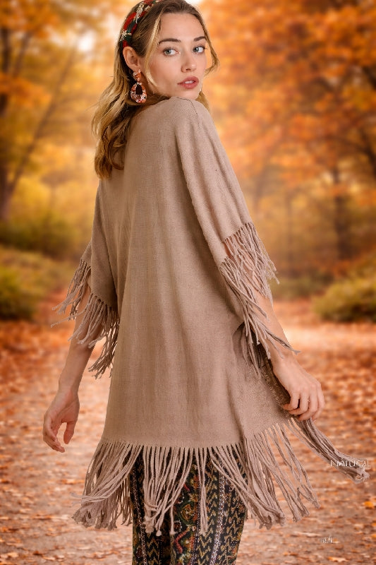 Umgee Flowy Western Fringe Kimono - Natural