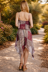 Boho Patchwork Handkerchief Dress – Wine Multi