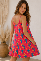 Peach Love California Cactus Print Boho Swing Dress