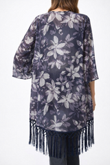 Honey Punch Floral Fringe Kimono - Purple
