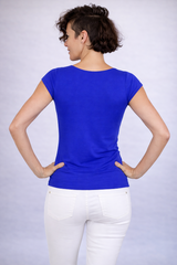 Cowl Fitted Shirred Stretchy Top - Royal Blue