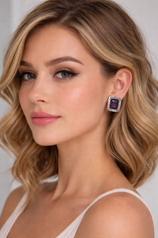 Sugilite Stone Clip On Earrings, Mother of Pearl by Ed Lohman