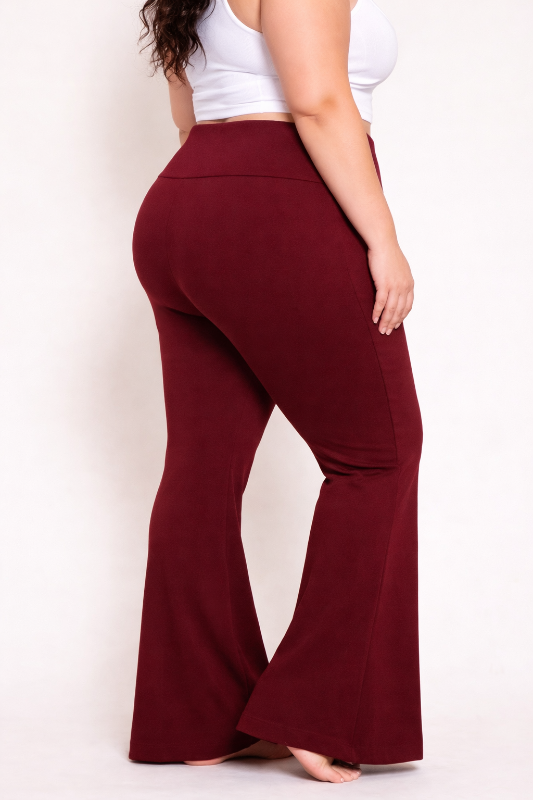 Chatoyant Plus Ponte Slimming Bell Bottom Pants - Wine