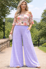 L&B Wide Floral Lace Plus Palazzo Pants - Lavender Lilac