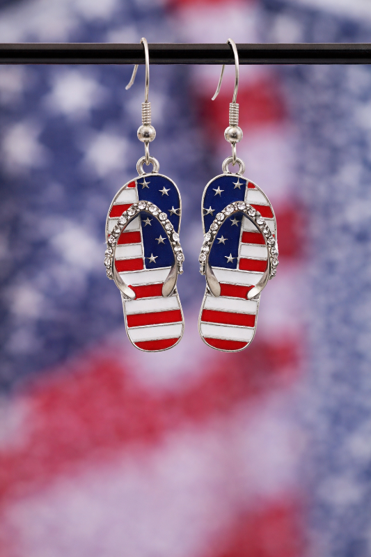 Patriotic Americana Flip Flop Rhinestone Dangle Earrings