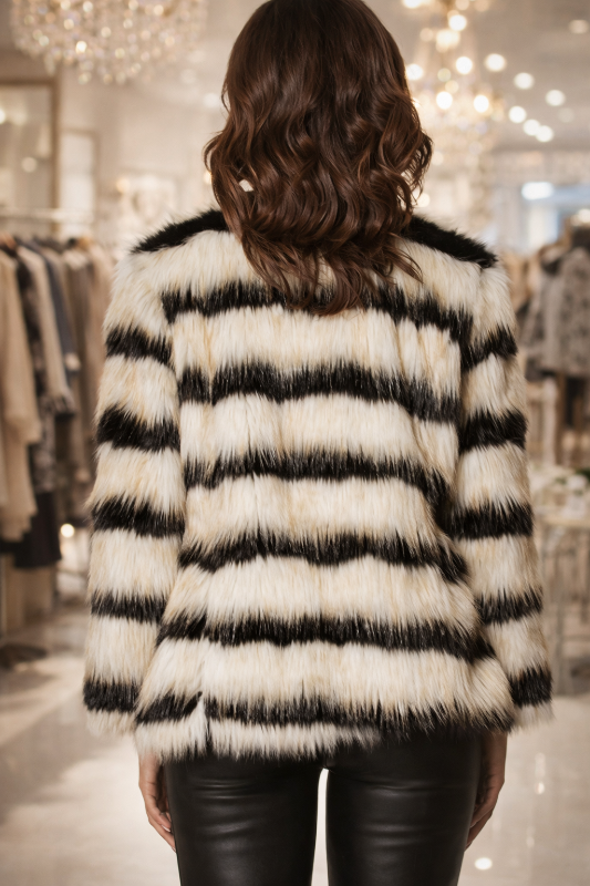 Midnight Luxe Striped Faux Fur Jacket