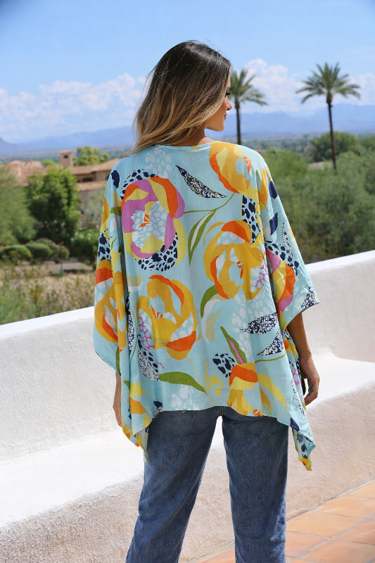 Angie Tropical Summer Kimono - Aqua