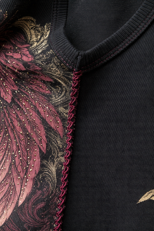 Vocal Rhinestones Whipstitch Angel Wings Tank Top  - Black/Burgundy