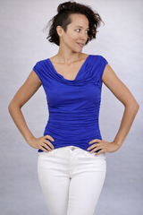 Cowl Fitted Shirred Stretchy Top - Royal Blue