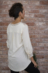 Urban Mangoz Lace Accent Hi Low Blouse Elegant Vintage Style Top