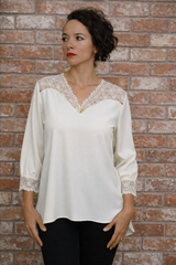 Urban Mangoz Lace Accent Hi Low Blouse Elegant Vintage Style Top