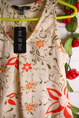 Yak & Yeti Floral Print Swing Top - Cream