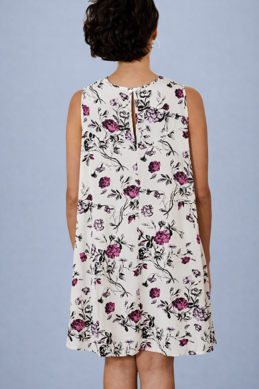 Entro Vintage Lace Floral Swing Dress - Off White