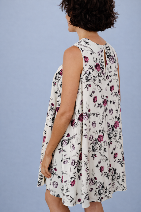 Entro Vintage Lace Floral Swing Dress - Off White