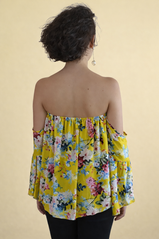 Floral Off Shoulder Blouse - Mustard Yellow