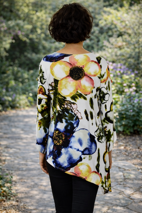 Sea & Anchor Watercolor Floral Asymmetrical Tunic Top