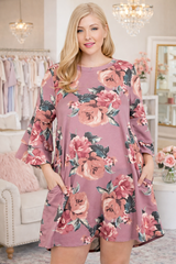 Easy French Terry Floral Print Dress - Dusty Rose