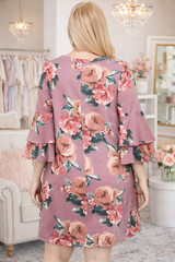 Easy French Terry Floral Print Dress - Dusty Rose