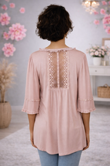 Ruffles & Pearls Mesh Back Blouse – Dusty Rose