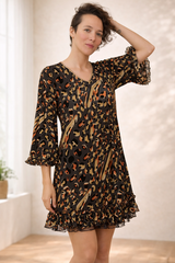 Autumn Splash Animal Print Ruffle Hem Dress by Lady Noiz