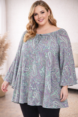 Lady Noiz Paisley Tunic Blouse - Aqua Multi