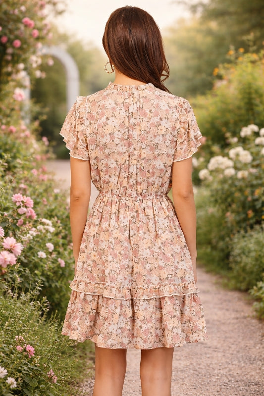 Gigio Chiffon Print Fit N Flare Ruffles Dress - Mauve