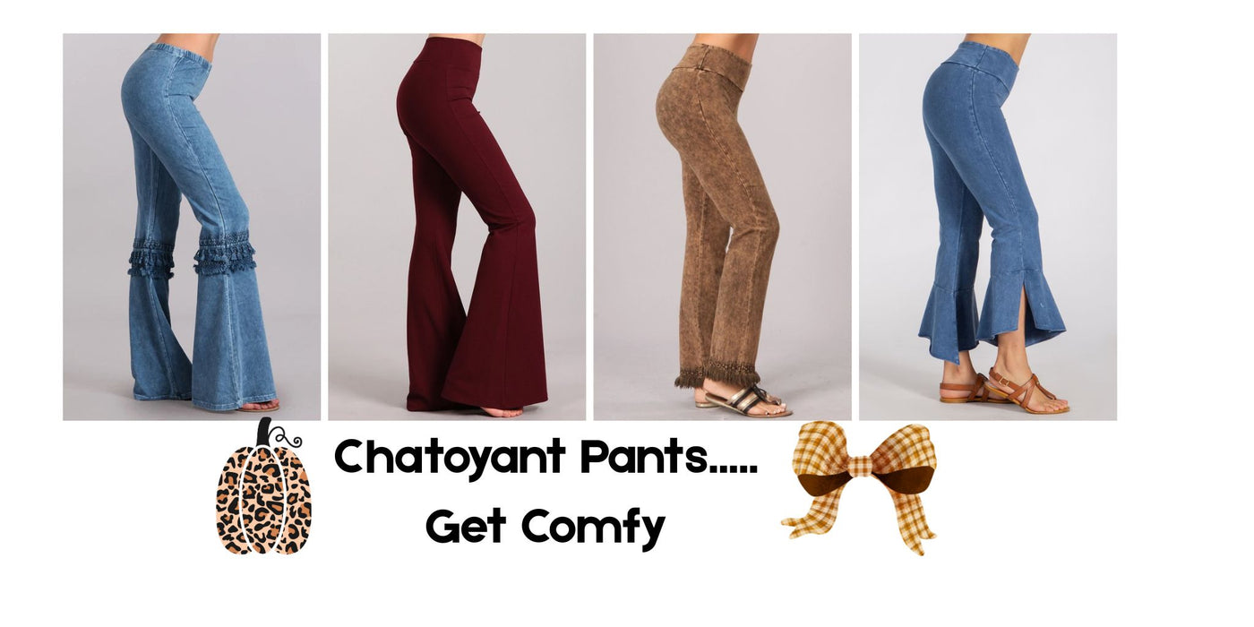 Four pairs of Chatoyant Pants in different colors