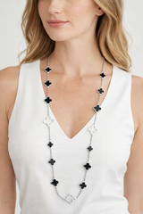 Clovers Chain 36" Long Necklace - Black/Silver