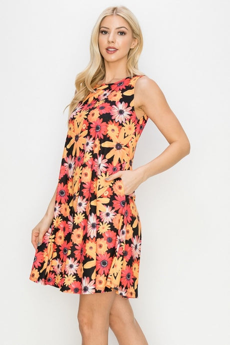 Floral Bloom A Line Tank Dress - Yellow