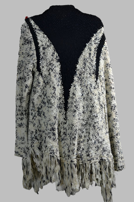 Wishlist Western Fringe Cardigan Sweater - Cream Black