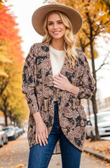 Paisley Dolman Sleeve Open Cardigan - Black Multi