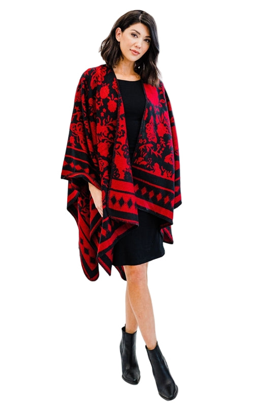 Ruggine Red Black Ruana Shawl Wrap