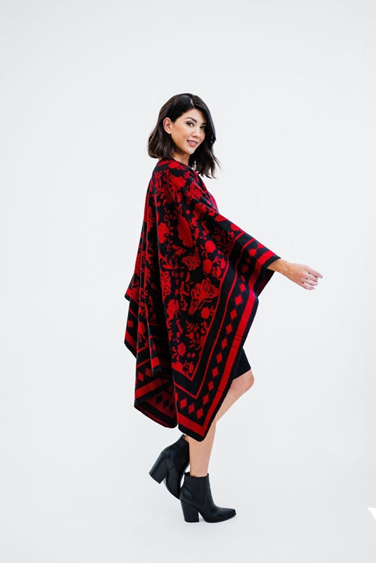 Ruggine Red Black Ruana Shawl Wrap